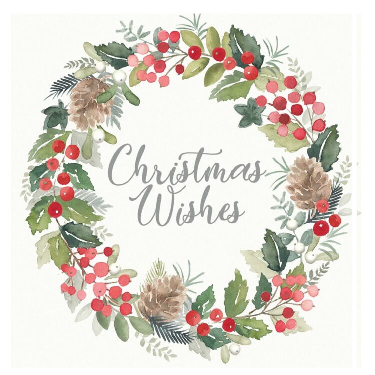 PACK OF NAPKINS WHITE "MERRY WREATH" 40 X 40 CM