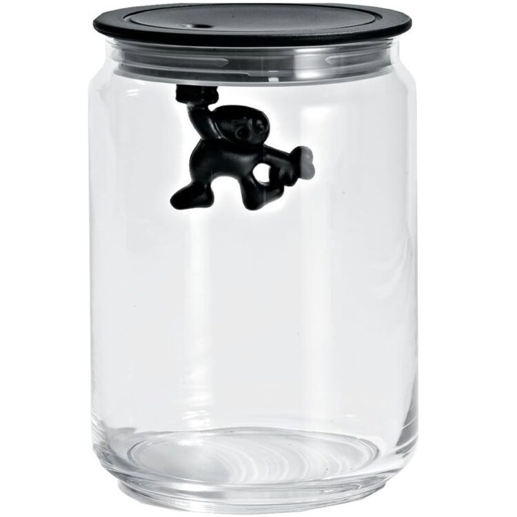 "GIANNI" GLASS CONTAINER WITH BLACK LID , H:15 CM, 90 CL
