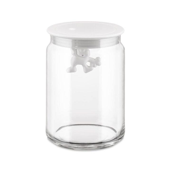"GIANNI" GLASS CONTAINER WITH WHITE LID, H:15 CM, 90 CL