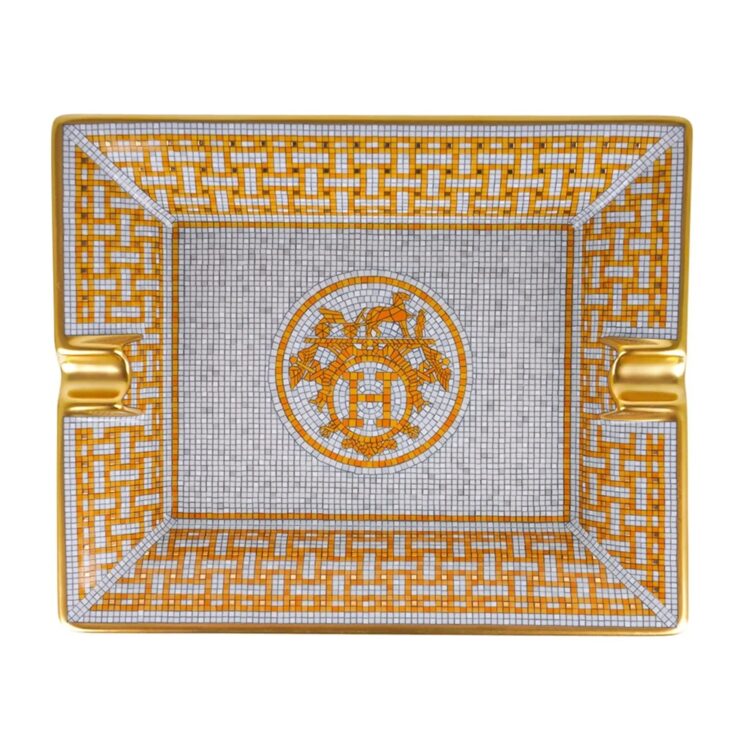 MOSAIQUE GOLD RECTANGULAR ASHTRAY 19.5 X 16 CM