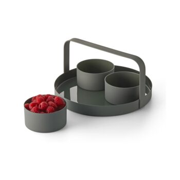 CLARA SNACK TRAY WITH 3 BOWLS, STEEL, POWDER-COATED, INSIDE ENAMELED