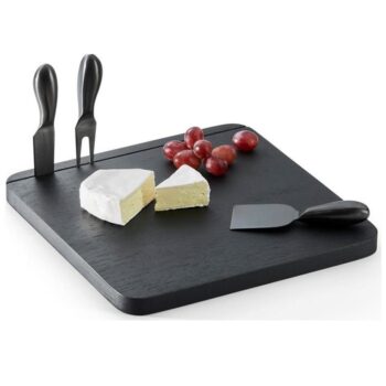 FROMAGE CHEESEBOARD WITH 3 PCS KNIVES, STAINLESS STEEL, BLACK PVD PLATED, WOOD