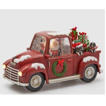 DECORATIVE PICK-UP W. SANTA AND COOKIES, W.MUSIC+MOV.+LED, H:21 CM L:20 CM