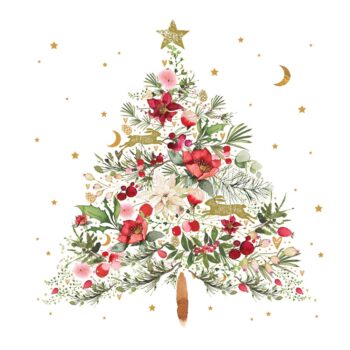 PACK OF NAPKINS WHITE "BEAUTIFUL CHRISTMAS TREE" 33 X 33 CM