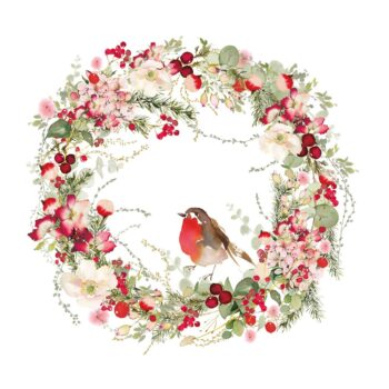 PACK OF NAPKINS WHITE "BEAUTIFUL CHRISTMAS WREATH" 33 X 33 CM