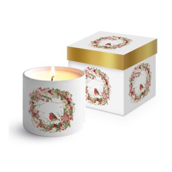 CANDLEHOLDER, BONE CHINA - GIFT BOXED "BEAUTIFUL CHRISTMAS WREATH"