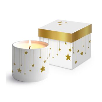 CANDLEHOLDER, BONE CHINA - GIFT BOXED "STARS ON CANVAS WHITE"