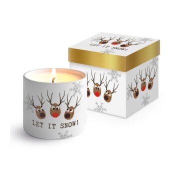 CANDLEHOLDER, BONE CHINA - GIFT BOXED "LET IT SNOW"