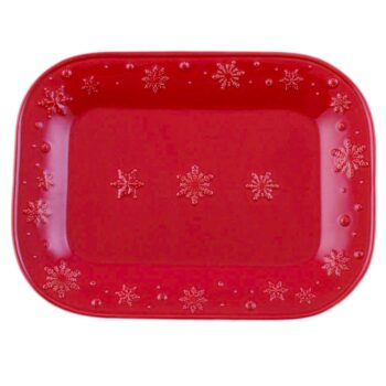 SNOWFLAKES RED, RECTANG. PLATTER 41 X 30 CM