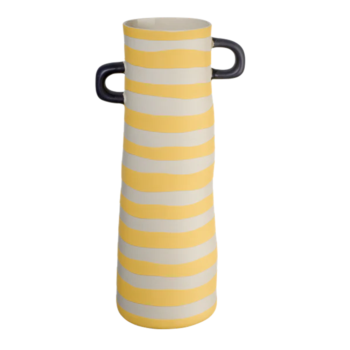 RAYU, VASE YELLOW STRIPPED, STONEWARE H:28 CM, D:10 CM