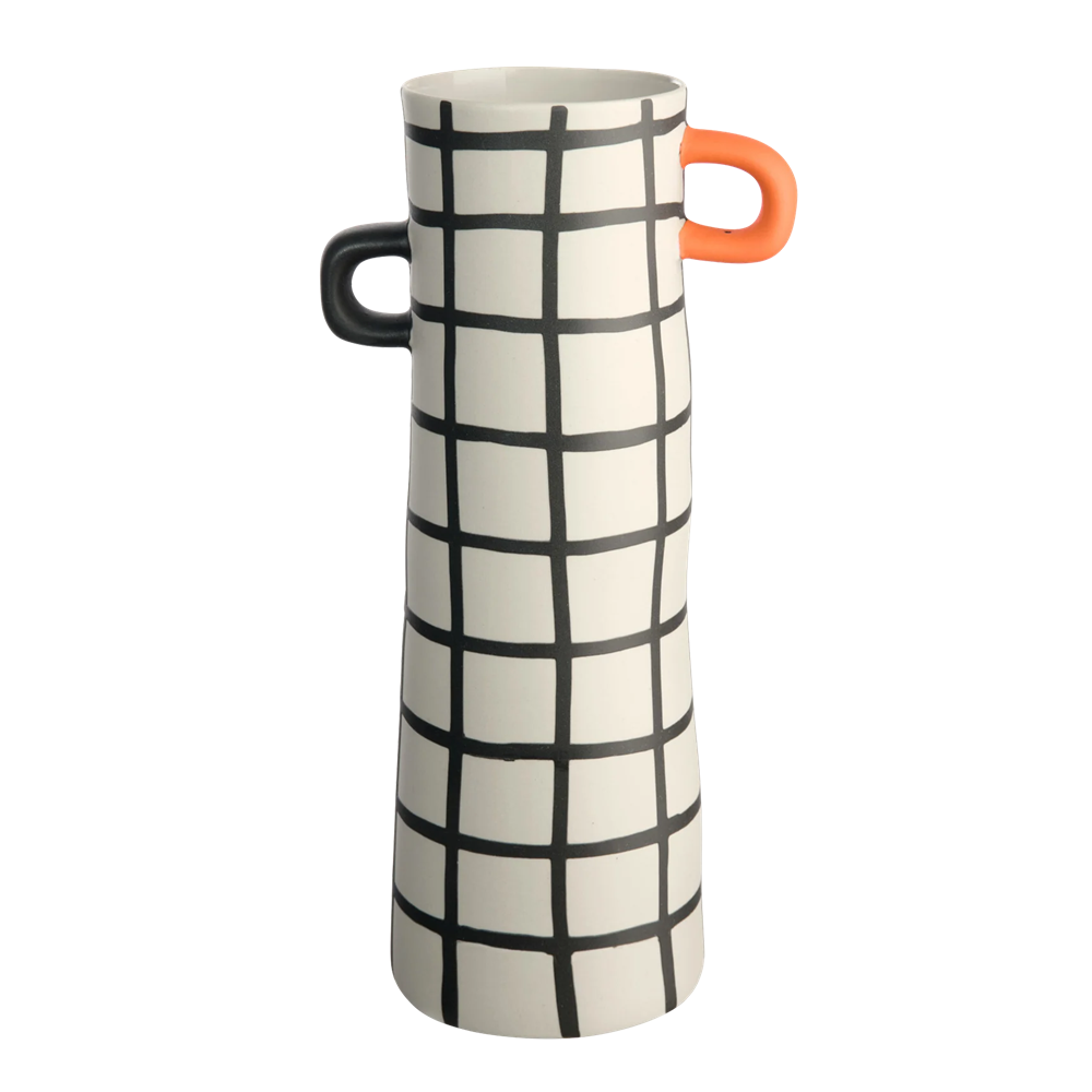 RAYU, VASE CHEQUERED, STONEWARE H:28 CM, D:10 CM
