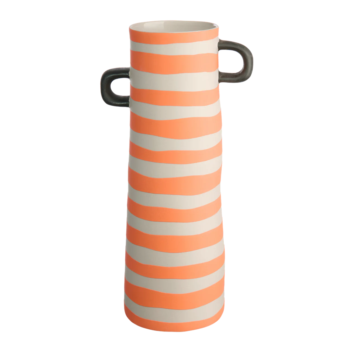 RAYU, VASE ORANGE STRIPPED, STONEWARE H:28 CM, D:10 CM