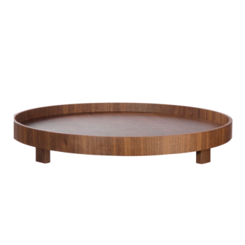WOODEN TRAY WITH FEET, ROUND WALNUT, D:40 CM, H:5.5 CM