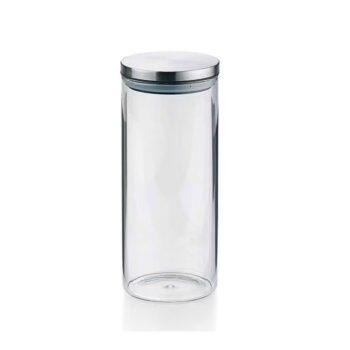 GLASS CANISTER WITH S/S LID, H:23.5 CM, D:9.5 CM, 1.3 LT