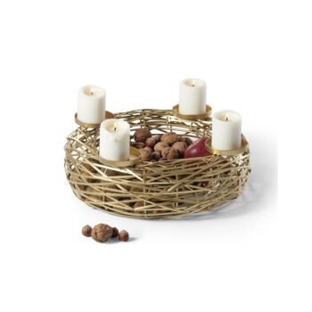 BOSCHENDAL ADVENT WREATH, STAINLESS STEEL, POWERCOATED, GOLD 40 CM