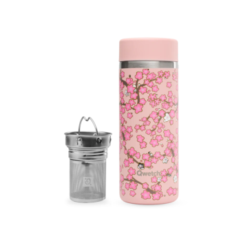 INSULATED ON-THE-GO TEA MUG, S/S, FLOWERS PASTEL BLUE, 400 ML