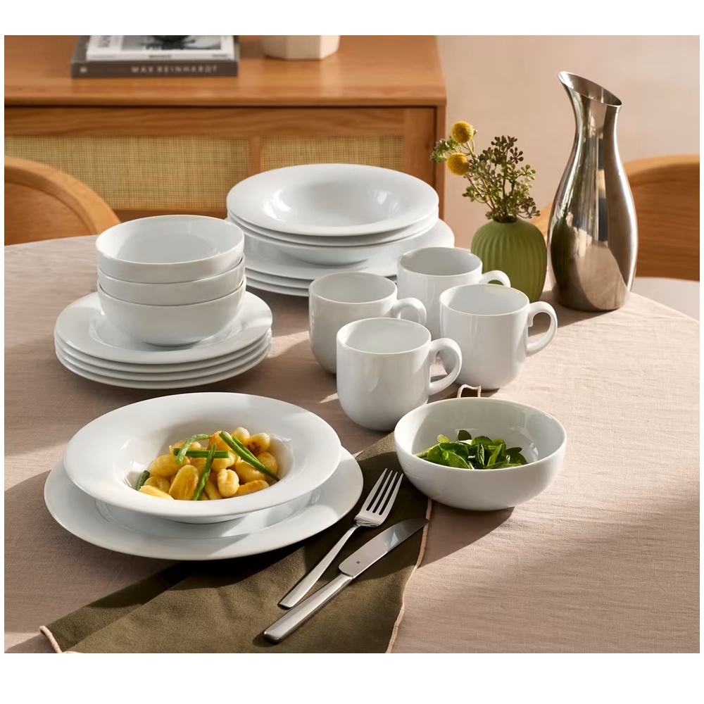 CASINA WHITE, SET OF 20 PCS (=4 DINNER, 4 DESSERT, 4 SOUP, 4 CEREAL PLATES & 4 MUGS)