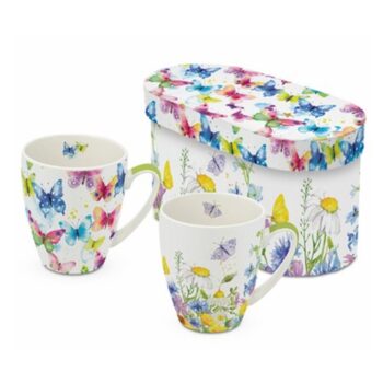 SET OF 2 MUGS - GIFT-BOX "BUTTERFLY & FLOWERS"