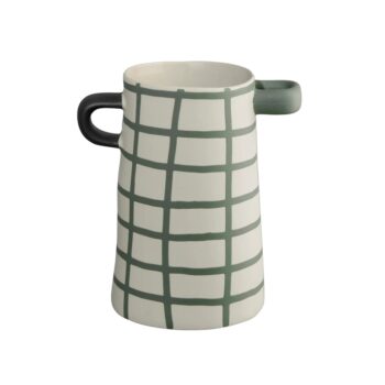 RAYU, VASE GREEN CHEQUERED, STONEWARE H:17 CM, D:11 CM