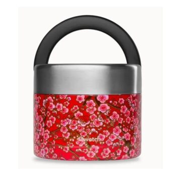 INSULATED LUNCHBOX WITH HANDLE, S/S, FLOWERS RED, 850 ML